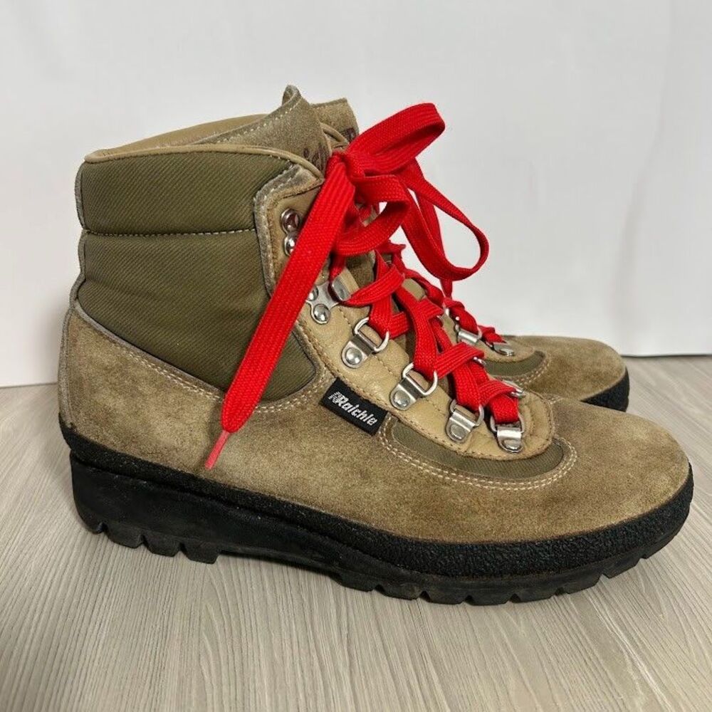 VTG Raichle Hiking Boots Womens 8.5 Suede Leather Red Laces Switzerland
